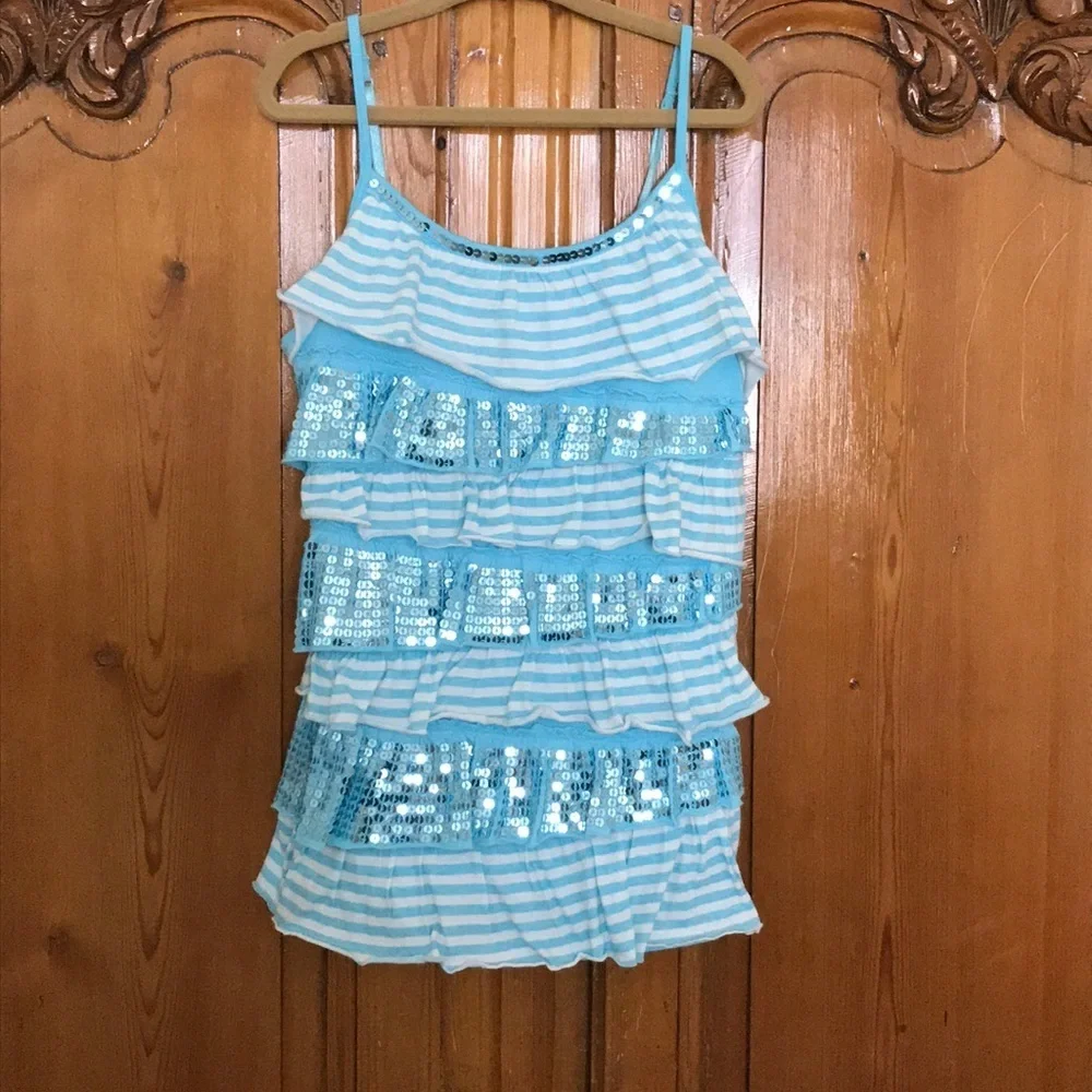 Justice Asymmetrical Sequin Stripe Top